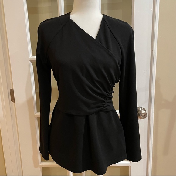 TIBI Structured Crepe V-Neck Shirred Wrap Top Black Women’s Size 8 NWT! - Picture 2 of 8